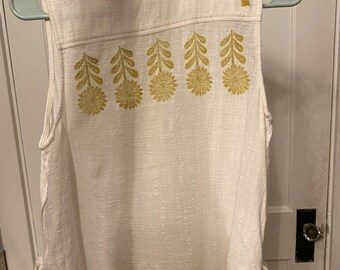 Sunflower Button Up Cotton Sleeveless Shirt - Size Small Femme