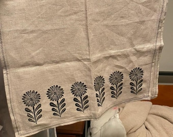 Wildflowers Tea Towel - Sunflower - Burlap Linen - Printed Tea Towel