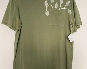 Pothos Pocket Tee - Size XXL - Short Sleeve Tshirt - Green Tee with White Block Print - READY to SHIP