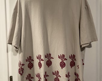 Beets  Tee - Size XL Gender Neutral - Upcycled Zara Tee - Slate Tee with Magenta Block Print - READY to SHIP