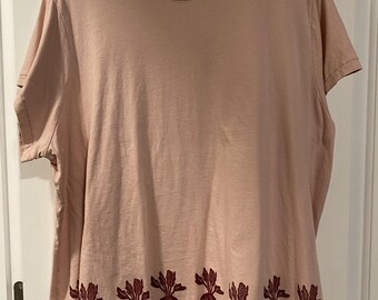Beets Tee - Size 2X Femme - Upcycled Tee - Pale Pink with Wine Red Block Print - READY to SHIP