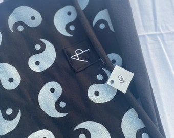 Block Printed Scarf - Yin Yang Print - Organic Cotton Fleece Scarf