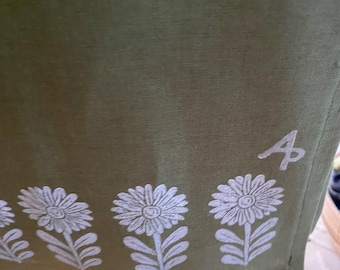 Daisy Tea Towel - Printed Tea Towel - Moss Green Linen - Linen Tea Towel