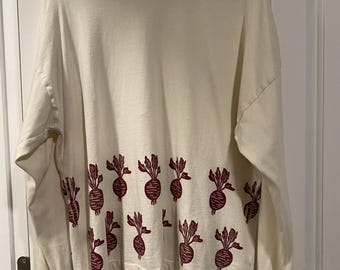 Beets Long Sleeve Tee - Richer Poorer Long Sleeve Tee - Bone Tee with Magenta Print - Size Medium - Ready to Ship