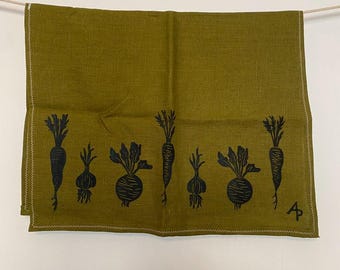 Garden Veggies Tea Towel - Printed Tea Towel - Multiple Linen Colors - Linen Tea Towel