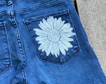 Daisy Booty Jeans - READY TO SHIP - Upcycled Gap Jeans - Women’s Size 27 - Medium Blue Wash - Daisy Block Print