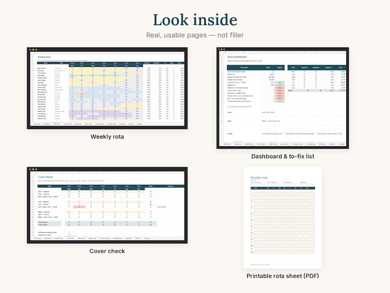 Employee Daily Rota Staff Rota Template Excel Google Sheets | Shift Rota Planner With ...