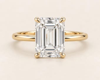 Emerald Cut Moissanite Engagement Ring, 3 cts  Sterling Silver Solitaire Ring