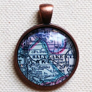 Salt Lake City Utah Antique Historic Vintage Map Pendant for Necklaces, Keychains, Bookmarks, and Bottle Openers