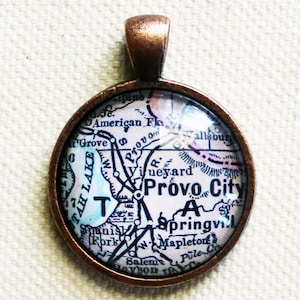Provo Utah Antique Historic Vintage Map Pendant for Necklaces, Keychains, Bookmarks, and Bottle Openers