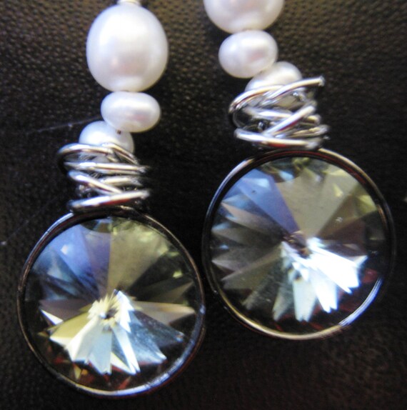 Items similar to special occasion earrings blue crystal with pearl on