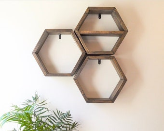 Hexagon Shelf | 5.5" Deep | Honeycomb Shelf | Includes Hangers