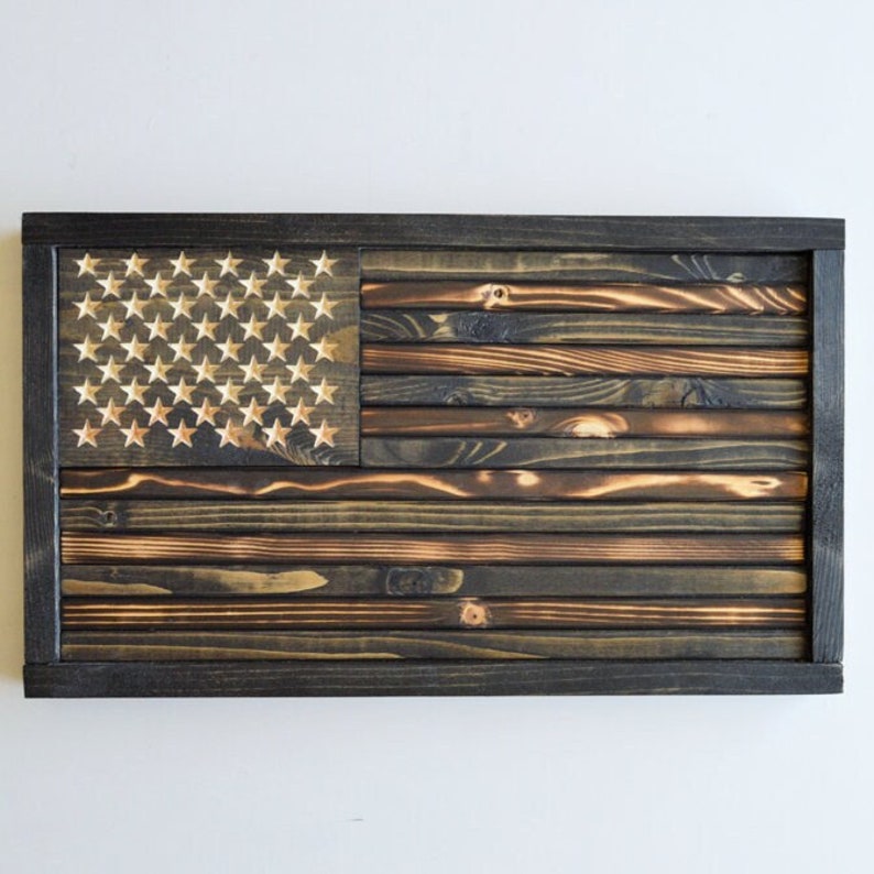 Wooden Charred Subdued American Flag Two Styles Two Sizes Fast Shipping image 1