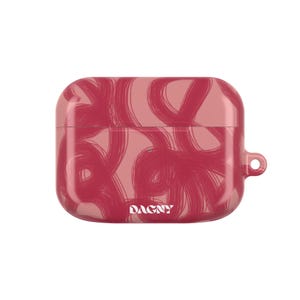Abstract Red and Pink Swirl AirPods Case - Retro Wavy Pattern, Aesthetic Protective Earbud Cover, Cute Colorful Accessory