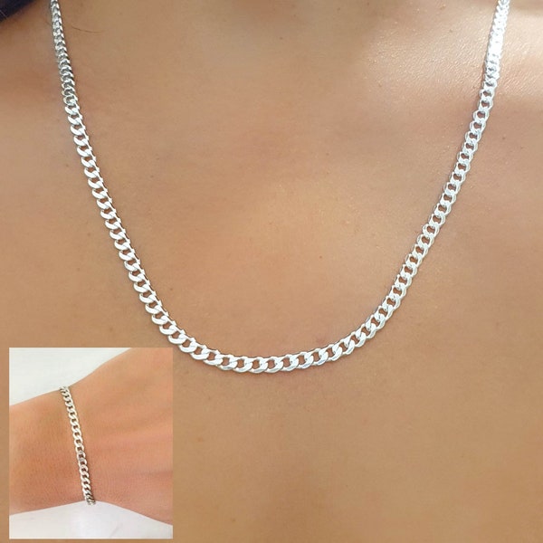 Mother Day - Necklace Bracelet Set, Chain link bracelet necklace figaro unisex sterling silver 925 curb bracelet chunky curb necklace