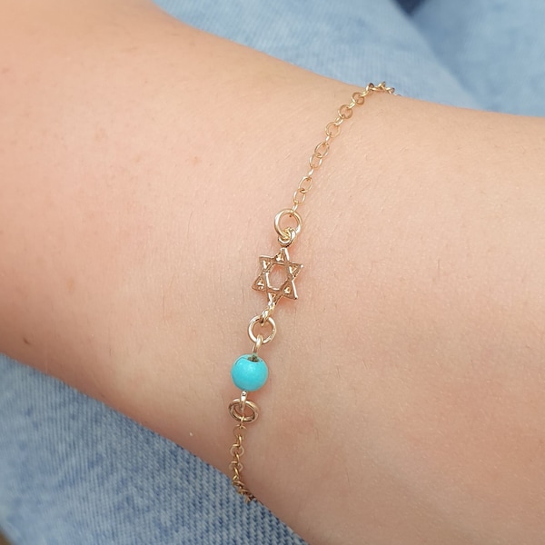 Star of david bracelet, Jewish star bracelet, Small star of david bracelet, Magen David Turquoise bracelet, Tiny Star David Bracelet