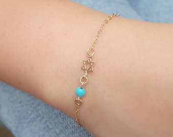 Bracelet étoile de David, bracelet étoile juive, bracelet petite étoile de david, bracelet Magen David turquoise, bracelet petite étoile David