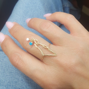 Ring kaart Israël - Gouden Zilveren Ring kaart Israël - Ring Israël bedel - Ring kaart vlag Israël - Standaard voor sieraden Israël - Ring Israël