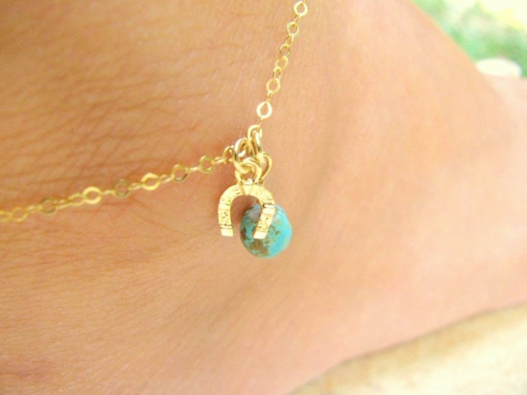 Turquoise Ankle Bracelet Horseshoe Anklet Gold Thin Delicate Etsy