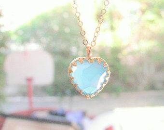 Mother Day - Heart Turquoise necklace Gold Heart opal gold filled Valentines day gift