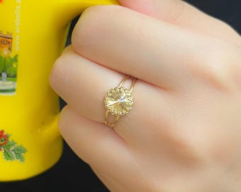 Golden Shadow Swarovski Crystal Ring Topaz Champagne Yellow Crystal Stone Cocktail ring
