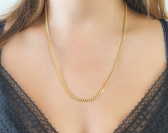 Mother Day - Gold Curb Necklace, Wide Curb Necklace, Curb Necklace Gold Filled Waterproof, Gold Chunky Necklace, Curb Chain Necklace