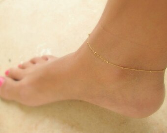 Mother Day - Gold Anklet Ankle bracelet Thin Satellite chain Beaded Chain ankle bracelet