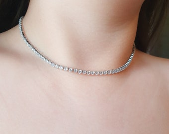 Naszyjnik tenisowy, naszyjnik diamentowy, naszyjnik z diamentowym naszyjnikiem tenisowym, naszyjnik z diamentami 3 mm, srebrny łańcuszek tenisowy dla mężczyzn i kobiet