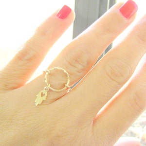 Circle ring - Hamsa ring, Karma ring - Circle ring and tiny Hamsa charm, Thin circle ring - Karma Ring gold