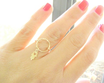 Mother Day - Circle ring - Hamsa ring, Karma ring - Circle ring and tiny Hamsa charm, Thin circle ring - Karma Ring gold