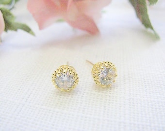 Moederdag - Diamanten studs oorbel Goud helder kristal CZ Klassieke diamanten studs