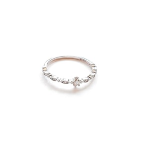 Diamonds Ring,Dainty CZ Stacking Ring,Tiny Thin CZ Ring,Simple Delicate Silver Ring, Minimalist Tiny Diamonds Ring