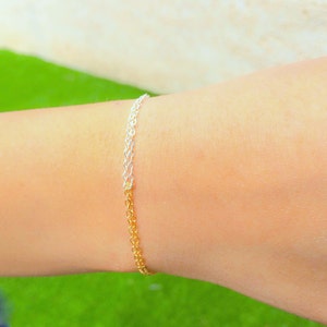 Gold silver bracelet Double chain bracelet Chain layering bracelet Two color bracelet