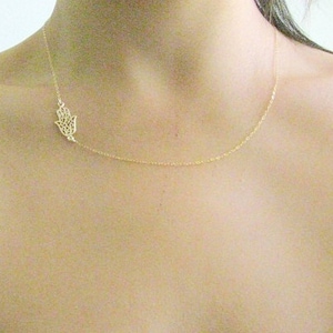 Hamsa necklace Gold, 14k Gold filled Dainty Evil Eye Filigree Sideways Hamsa