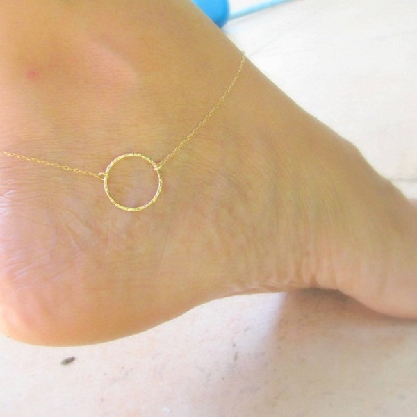 Mother Day - Ankle bracelet gold Anklet Circle charm Round charm Eternity Dainty foot jewelry