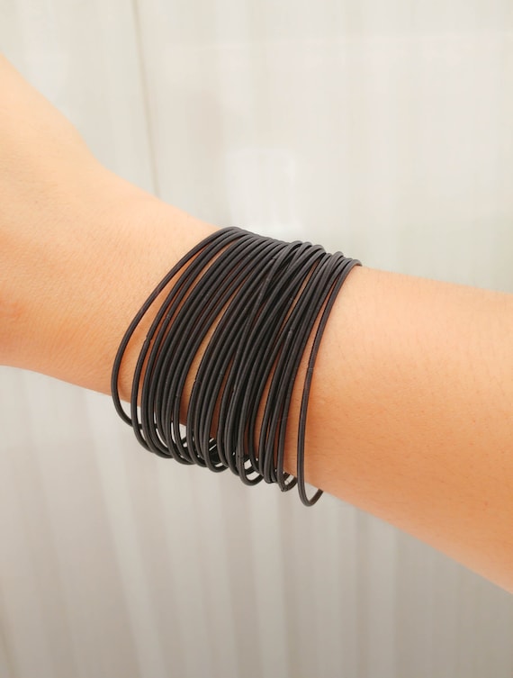 Guitar String Bracelet, Black String Bracelets, Thin Spring