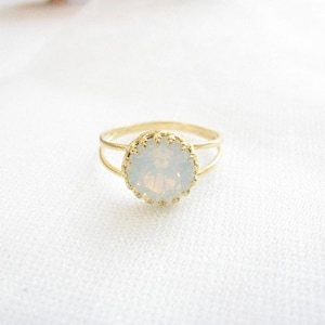 Gold opal ring White opal Swarovski crystal Vintage bridal jewelry