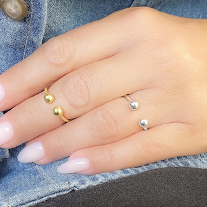 Gold Ring - Double Balls Ring - Balls Knuckle Ring - Ball Midi Ring - Gold Open ring - Gold Cuff Ring - Adjustable Ring