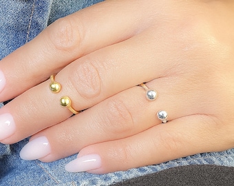 Gold Ring - Double Balls Ring - Balls Knuckle Ring - Ball Midi Ring - Gold Open ring - Gold Cuff Ring - Adjustable Ring