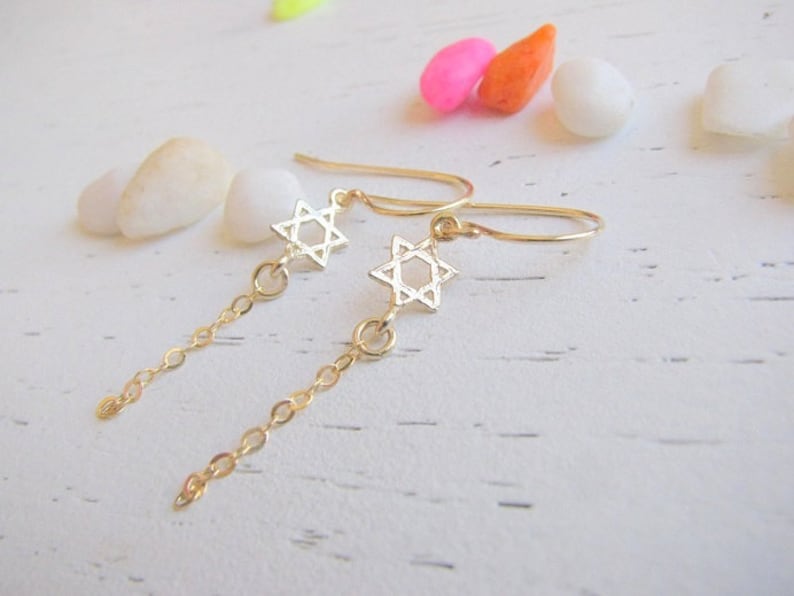 Mother Day Star of david dangle earrings Star earrings Star dangle earrings Gold earrings Jewish star earrings, Star of David image 1