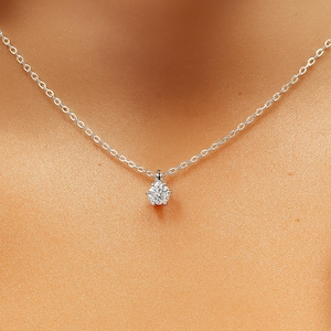 Classic Diamond Necklace - Tiny Diamond Zircon Necklace - Solitaire Necklace-Elegant silver CZ Solitaire Necklace-Everyday Layering Necklace