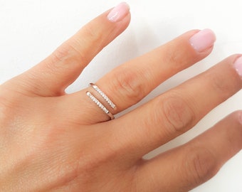 Wrap Ring for Women Open Ring Adjustable Ring Spiral Ring Twist Ring Dainty Diamond Stacking Ring Minimalist Ring CZ Ring