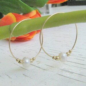 Mother Day Pearl hoops Hoop earrings, Dainty pearl earrings, white perat earring, Fresh water pearl earrings image 4