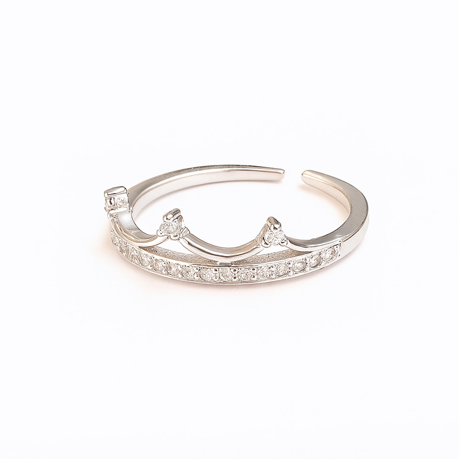 Toe Ring Adjustable Sterling Silver 925 Tiny CZ Diamonds Crown ...