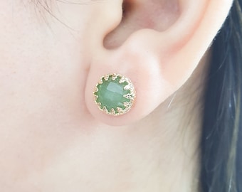 Día de la Madre - Pendientes de Jade, Pendientes de Jade de Oro, Pendientes de Jade Natural, Pendientes de Piedra, Pendientes de Piedra Verde, Joyería de Jade