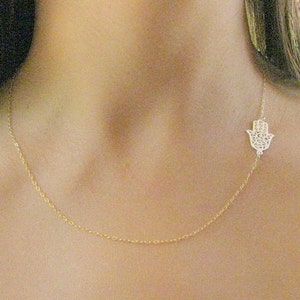Gold Hamsa necklace Evil eye Dainty Filigree charm Gift for her