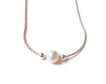 Mother Day - Pearl Necklace, Dainty Pearl Necklace, Silver Necklace Pearl Bead, Classic Pearl Necklace, White Pearl Necklace