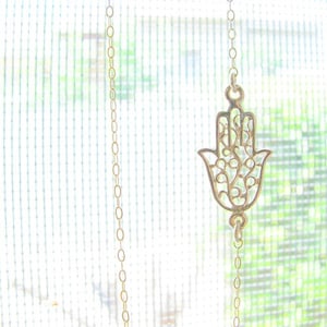 Gold Hamsa necklace Dainty Hamsa charm 14k Gold filled Filigree Sideways Hamsa Silver hamsa jewelry