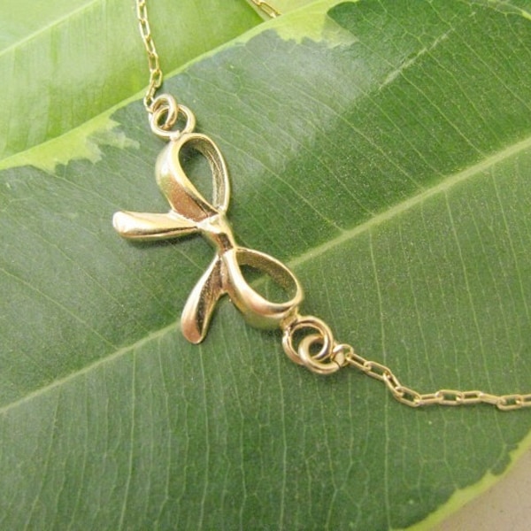 Mother Day - Bow bracelet Ribbon Gold filled Forget me knot bracelet