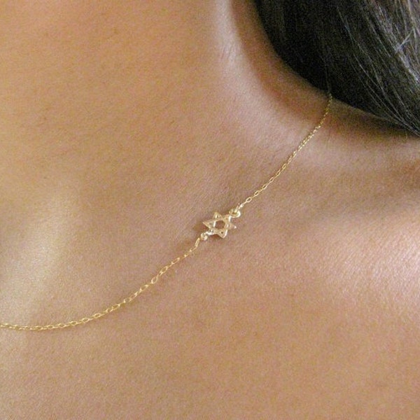 Mother Day - Star of David necklace thin Gold Delicate Jewish jewelry tiny charm magen david